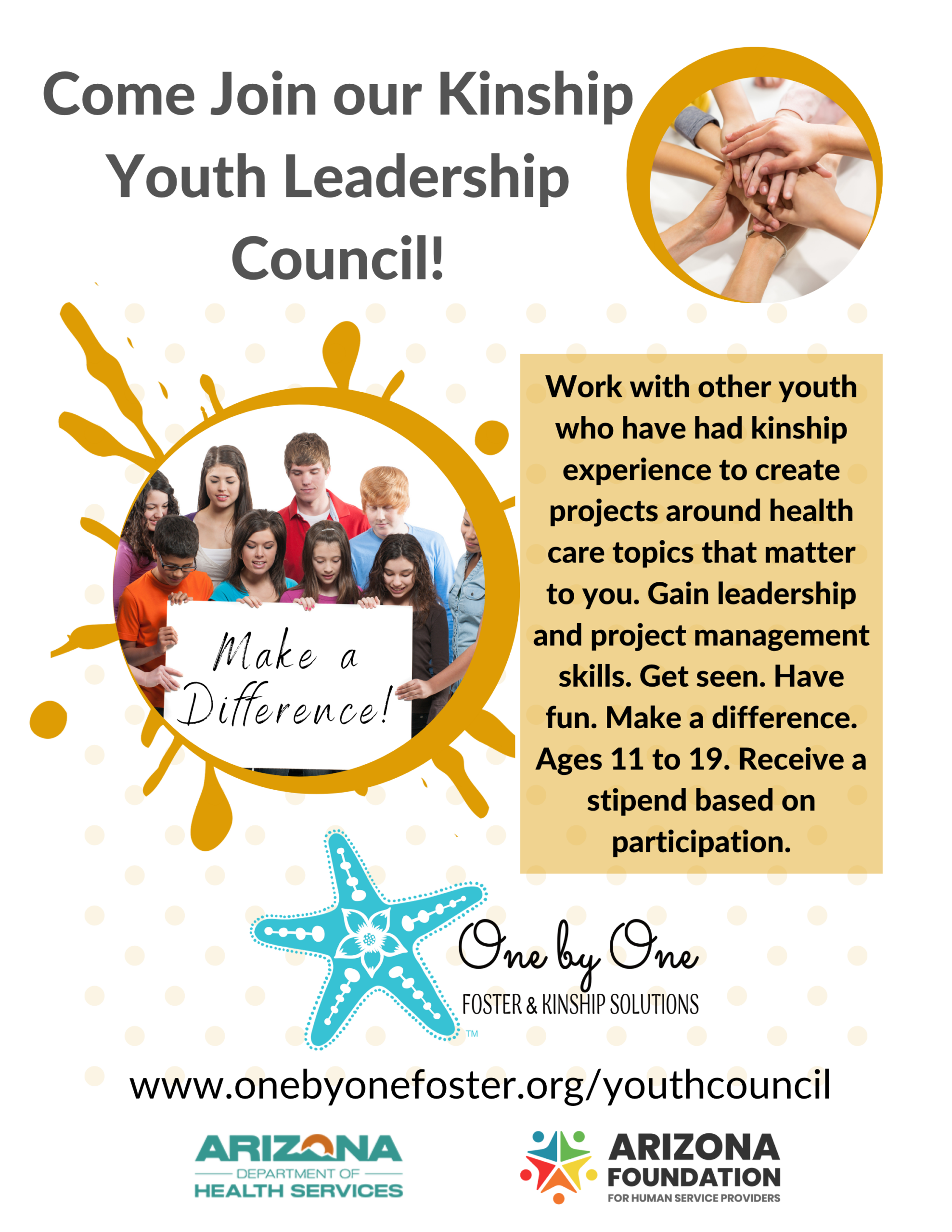 Flyer depicting a group of children holding a sign that says Make a Difference. Rest of text describes benefits of joining the council, which are also depicted in the text below the flyer.